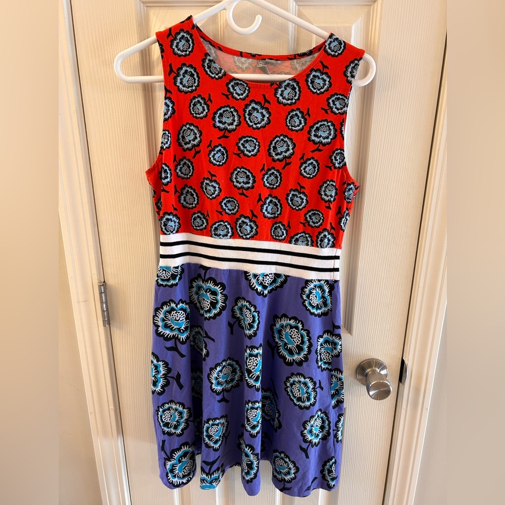ASOS Red Floral Scoop Neck Dress with Black and Light Blue Print